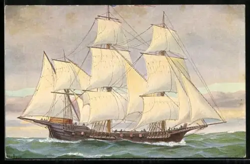 Künstler-AK Christopher Rave: Franz. Kriegsschiff Polacre aus dem 18. Jahrhundert