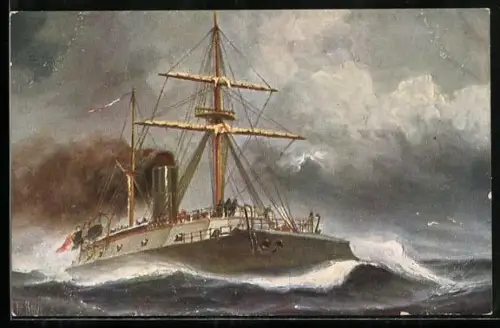 Künstler-AK Christopher Rave: Franz. Panzerkanonenboot Le Rochambeau, 1870