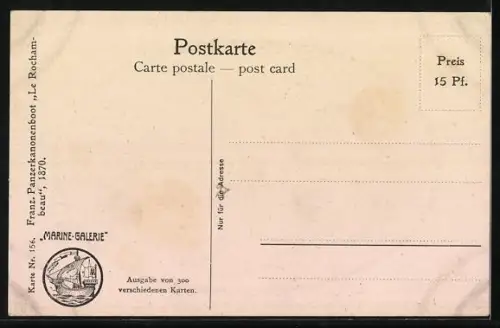 Künstler-AK Christopher Rave: Franz. Panzerkanonenboot Le Rochambeau, 1870