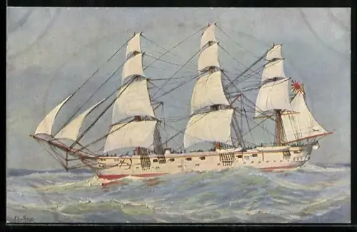 Künstler-AK Christopher Rave: Erstes japan. Kriegsschiff Tsukuba, 19. Jh.