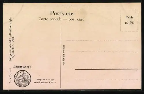 Künstler-AK Christopher Rave: Jungenschulschiff Grossherzogin Elisabeth, 1901