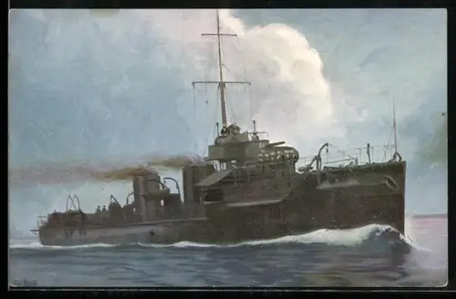 Künstler-AK Christopher Rave: Engl. Torpedobootzerstörer, 1904 /05