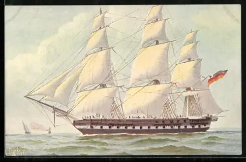 Künstler-AK Christopher Rave: ehemalige dänische Fregatte Gefion, jetzt deutsche Fregatte Eckernförde im 1849