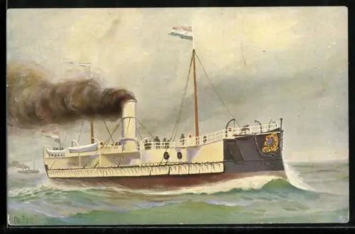 Künstler-AK Christopher Rave: Holländisches Kanonenboot Stier, 1868