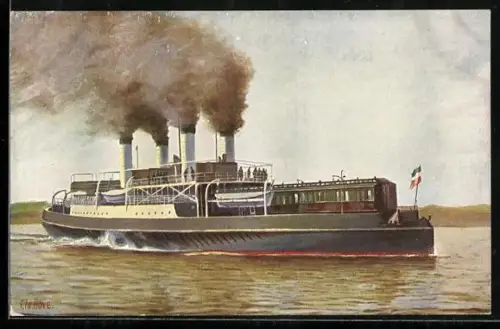 Künstler-AK Christopher Rave: Dampffähre zwischen Warenmünde-Gjedser, Jetztzeit