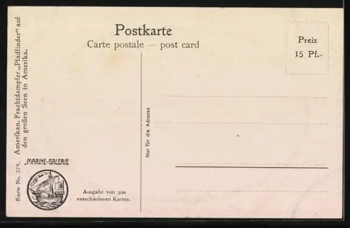 Künstler-AK Christopher Rave: Amerikan. Frachtdampfer Pfadfinder auf den grossen Seen in Amerika