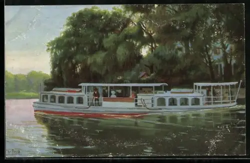 Künstler-AK Christopher Rave: Hamburg, Dampfboot auf der Alster bei Winterhude