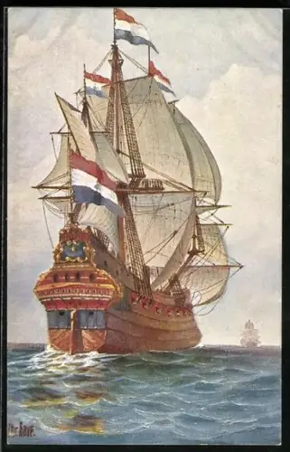Künstler-AK Christopher Rave: Segelschiff Holländischer Ost-Indien-Fahrer um 1700
