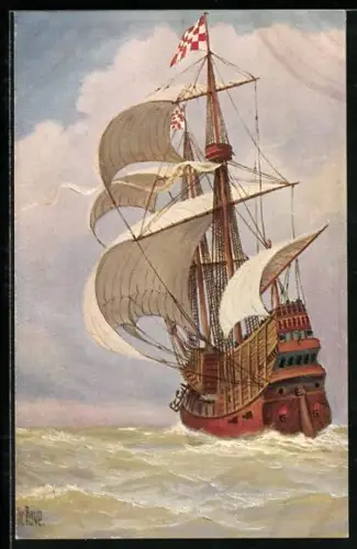 Künstler-AK Christopher Rave: Brabantisches Kriegsschiff auf hoher See, 1520