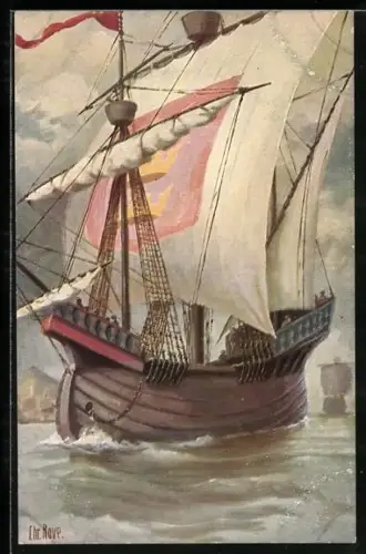 Künstler-AK Christopher Rave: Marine-Galerie, Karte Nr. 135, Englisches Handelsschiff, 14. Jahrh.