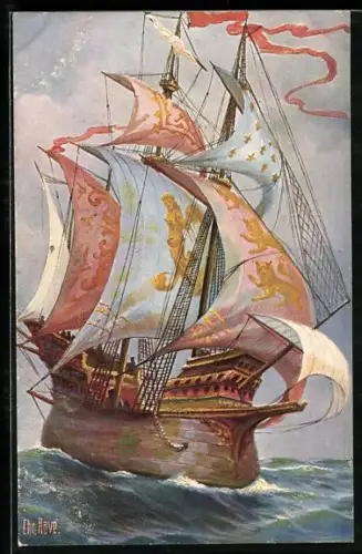 Künstler-AK Chr. Rave: Englisches Kriegsschiff aus dem 15. Jahrhundert