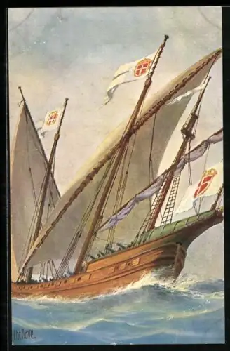 Künstler-AK Christopher Rave: Portugiesische Schebecke, 18. Jahrhundert