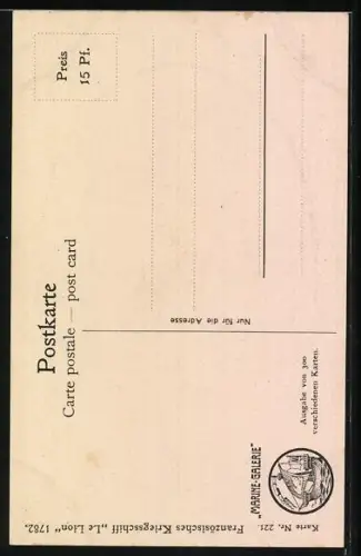 Künstler-AK Christopher Rave: Segelschiff Französisches Kriegsschiff Le Lion um 1782