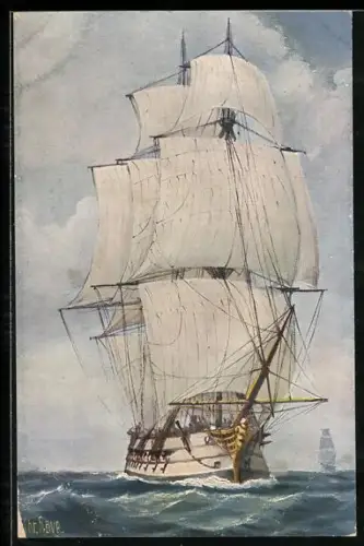 Künstler-AK Christopher Rave: Französisches Linienschiff auf hoher See, Anfang des 19. Jahrhunderts