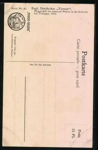 Künstler-AK Christopher Rave: Engl. Dreidecker Victory, Flaggschiff Admiral Nelson in der Schlacht bei Trafalgar, 1805