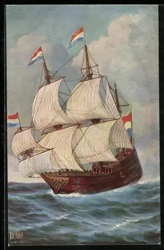 Künstler-AK Christopher Rave: Segelschiff Holländischer Westindien-Fahrer um 1700