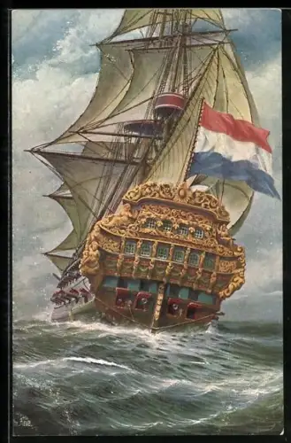 Künstler-AK Christopher Rave: Marine-Galerie, Karte Nr. 69, Holländisches Kriegsschiff um 1698