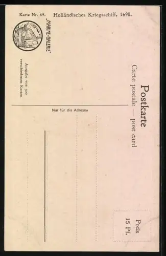 Künstler-AK Christopher Rave: Marine-Galerie, Karte Nr. 69, Holländisches Kriegsschiff um 1698