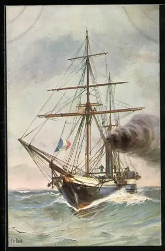 Künstler-AK Chr. Rave: Französische Dampfkorvette Le Veloce