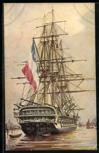 Künstler-AK Christopher Rave: Französ. Kriegsschiff, Zweidecker Le Tage, 1847