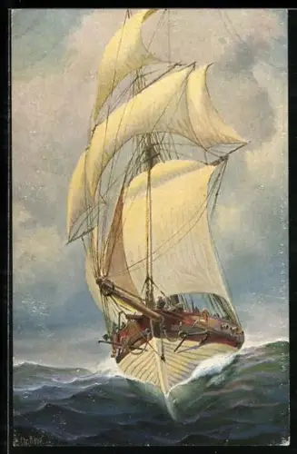 Künstler-AK Christopher Rave: Marine-Galerie, Karte Nr. 51, Holländisches Kanonenboot, 19. Jahrh.
