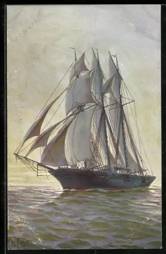 Künstler-AK Chr. Rave: Als Schonerbark getaklter deutscher Kreuzer