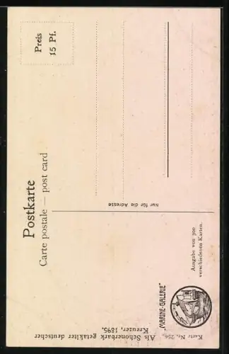 Künstler-AK Chr. Rave: Als Schonerbark getaklter deutscher Kreuzer