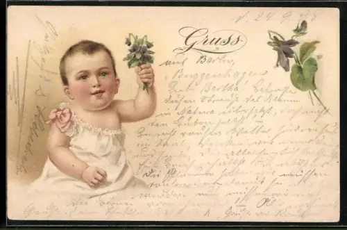 AK Kleiner Junge mit Veilchen in der Hand