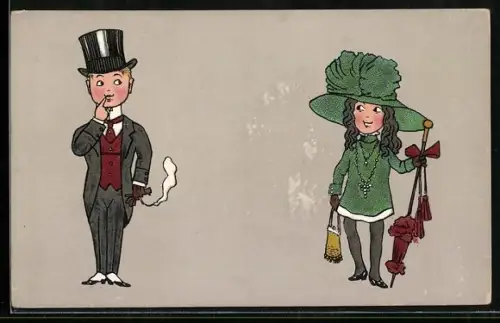 AK Rauchender Junge schaut zu einem Mädchen