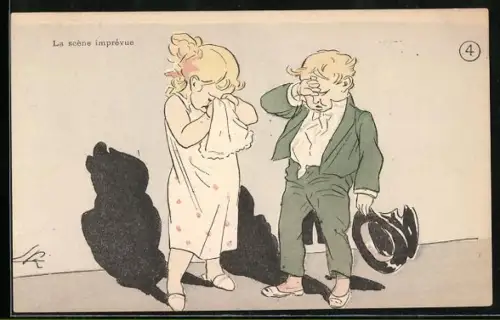 AK Junge mit zerbeultem Hut und weinendes Mädchen