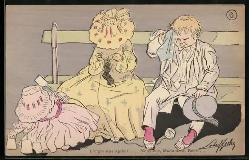 AK Pärchen mit kleinem Mädchen an einer Bank