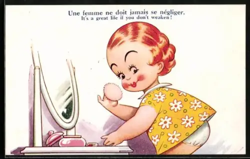 AK Fräulein steht vor dem Spiegel