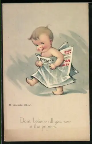 AK Kleiner Junge in einer Zeitung