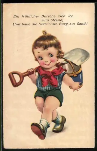 AK Kleiner Junge mit Schippe und Eimer