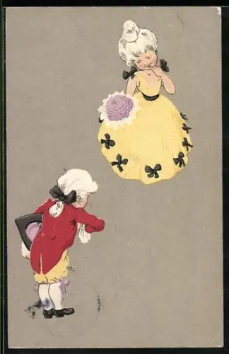 AK Mädchen mit einem Blumenstrauss von Jungen