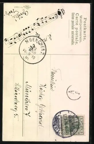 AK Mädchen mit einem Blumenstrauss von Jungen