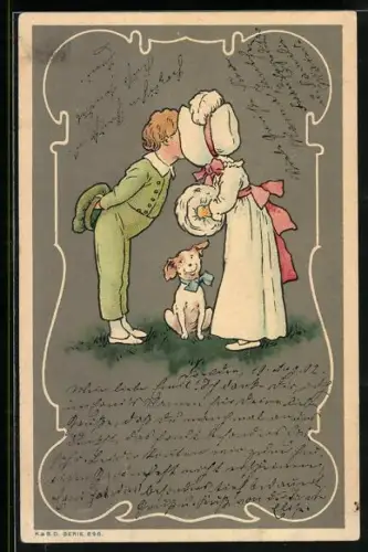 AK Pärchen küsst sich und Hund lacht