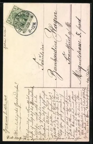 Präge-AK Mädchen im Kleid mit Rosenkorb