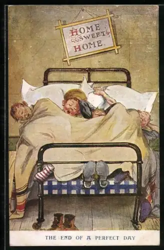 AK Schlafende Jungen im Bett