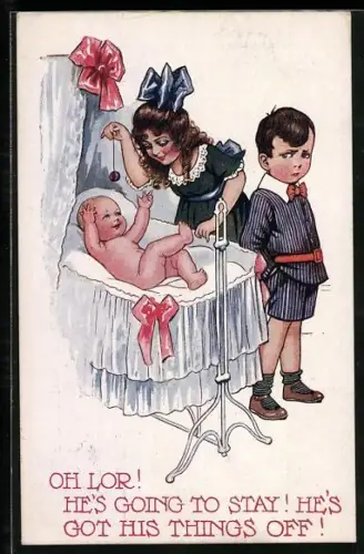AK Junge und Mädchen bei Baby an der Wiege