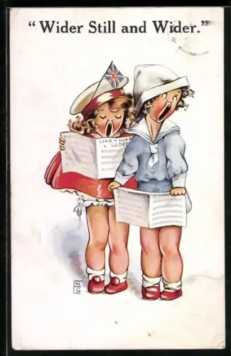 AK Singendes Kinderpaar mit Notenblättern