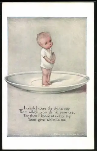 AK Kleiner Junge im Hemd auf einem Teller