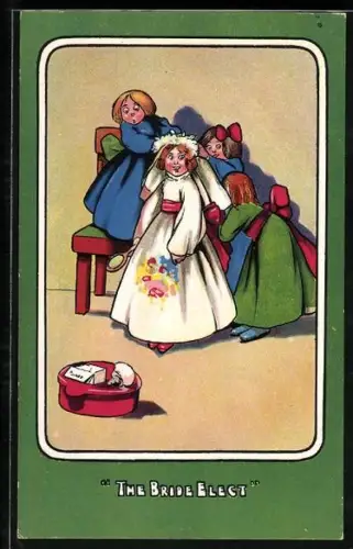 AK Drei Mädchen schmücken die Braut