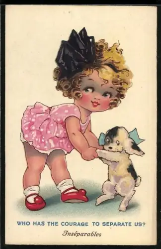 AK Mädchen spielt mit kleinem Hund