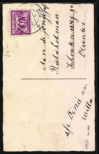 AK Mädchen mit Schirm vor Katze im Korb