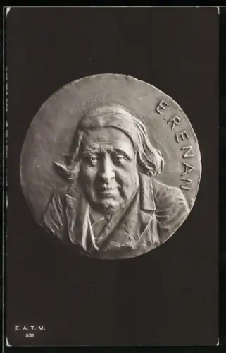 AK E. Renan, Portrait, Münzrelief