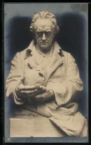 AK Statue von Goethe, Schiller`s Schädel betrachtend