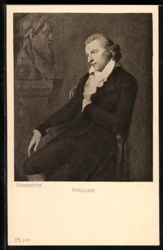 AK Friedrich von Schiller sitzt vor einer Büste