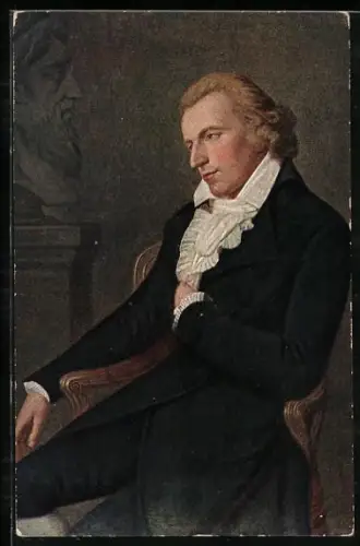 AK Friedrich Schiller sitzt in einem Stuhl und blickt nachdenklich zur Seite