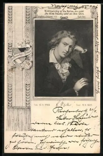 AK Portrait Friedrich Schillers, Wappen